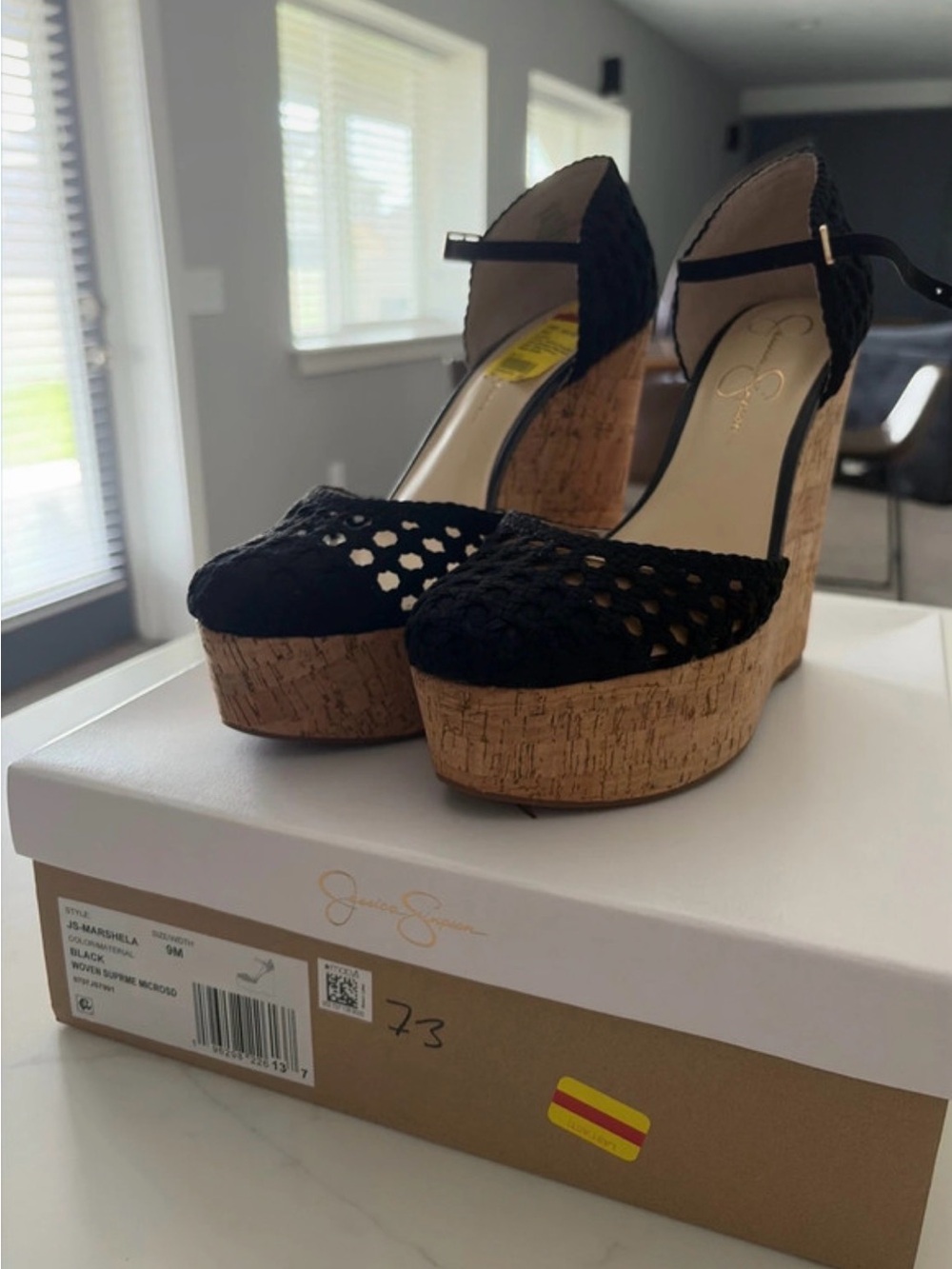 Jessica Simpson Black Cork Platform Wedge Sandals